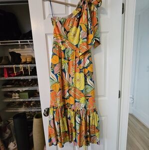 NWT NBW J. Crew one shoulder vintage palm springs patterned gown. Size 4.